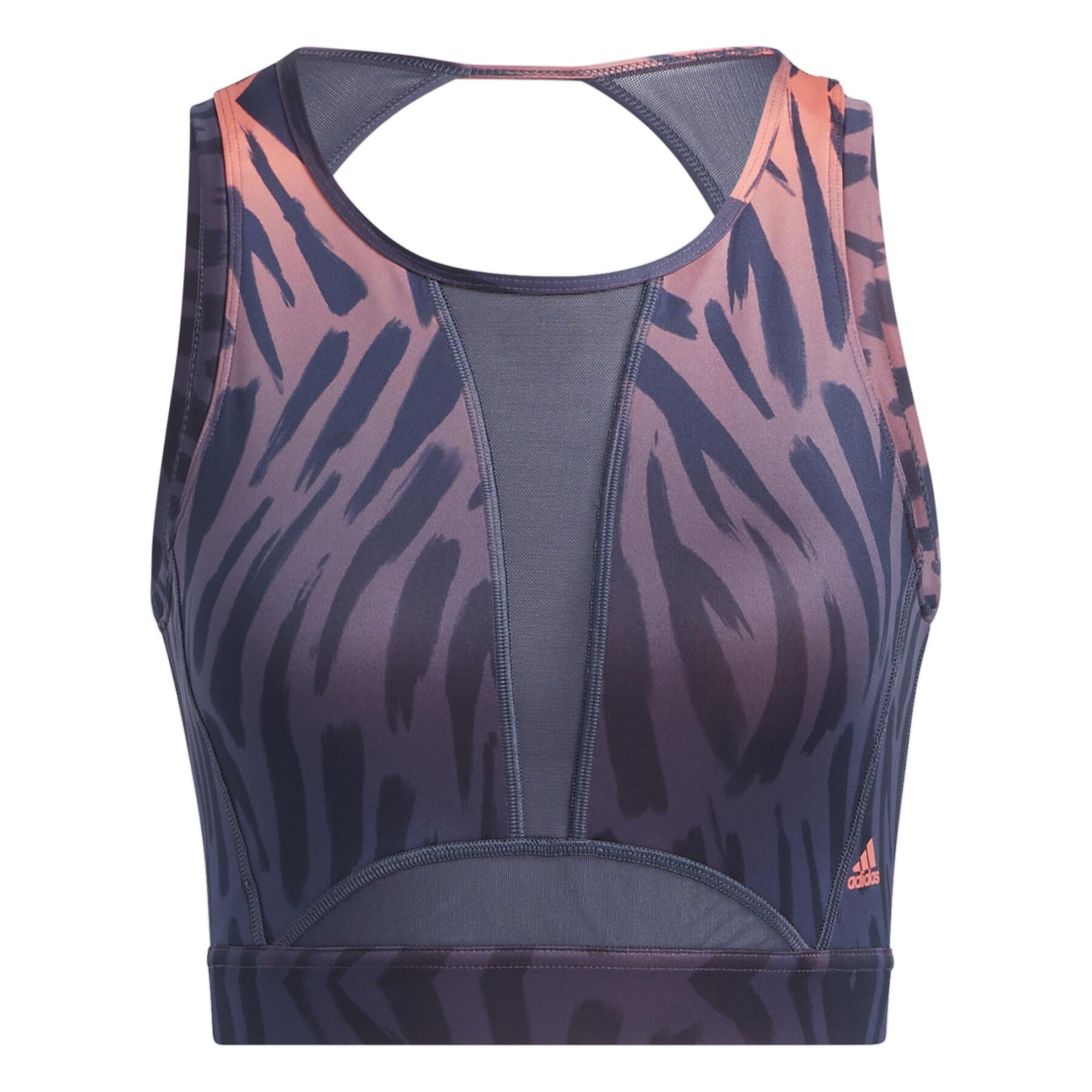 Reggiseno sportivo da donna Adidas Training Light-Support Long-Line Tiger-Print